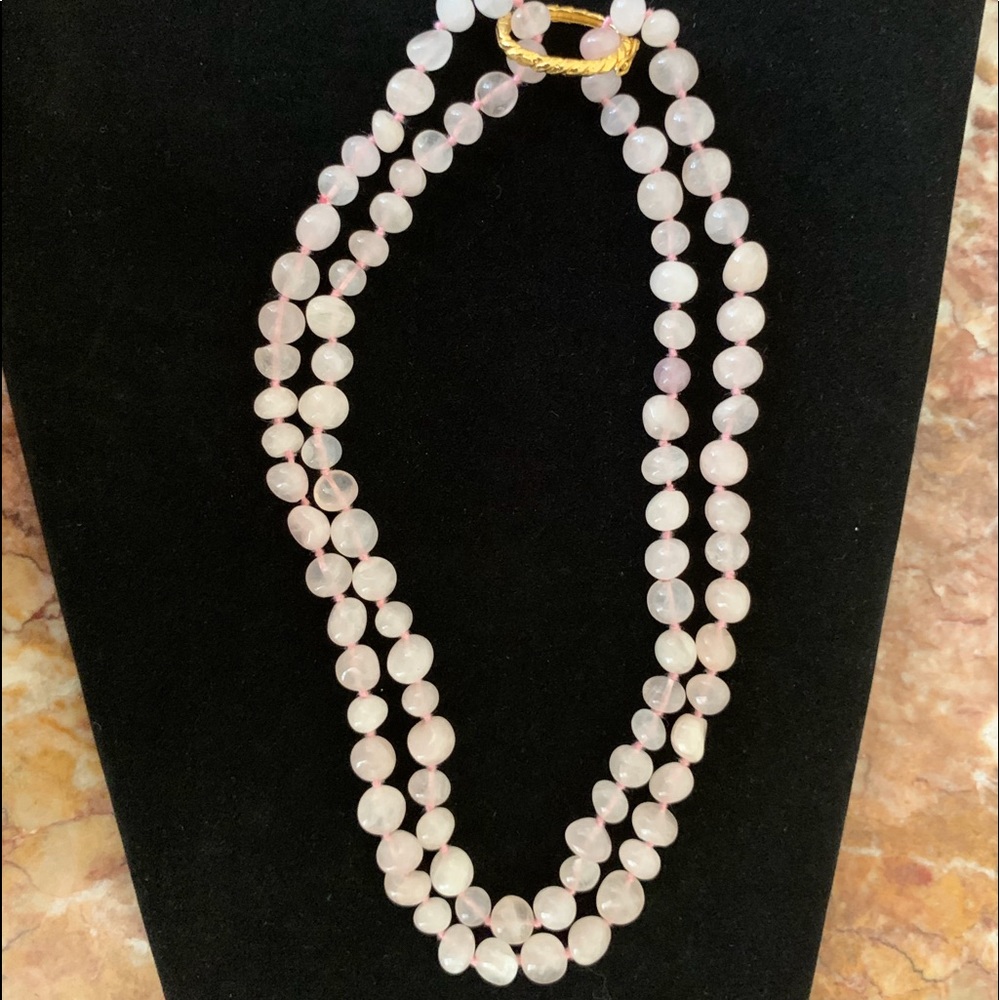 Vintage Genuine Rose Quartz Pink Necklace - Picture 1 of 4